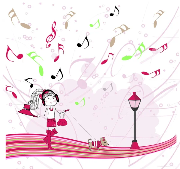Ilustración chica escuchando música — Vector de stock