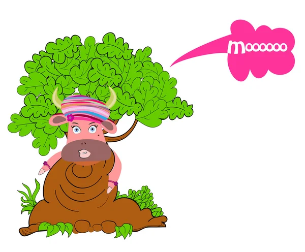 Ilustración de vaca y árbol — Vector de stock