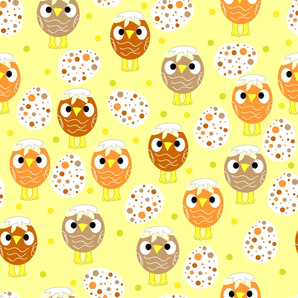 Seamless pattern with easter eggs and chickens — Stock Vector