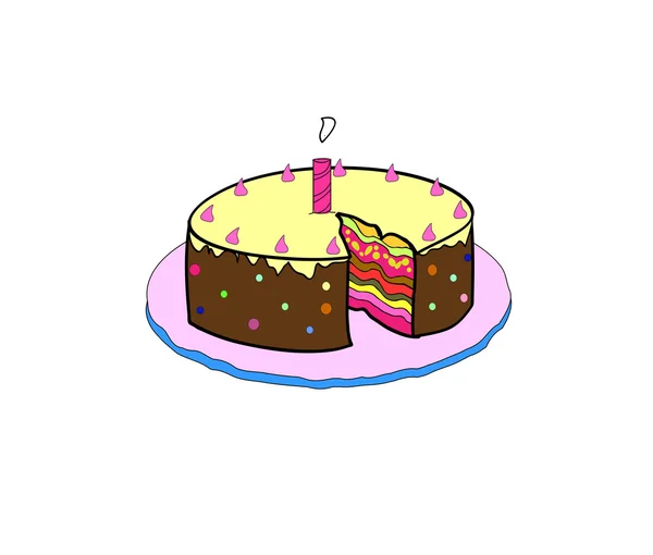 Színes születésnapi torta a gyertyát gyújtott — Stock Vector