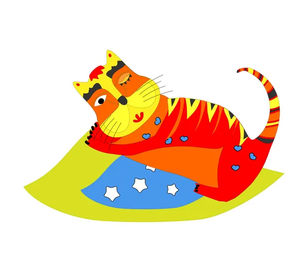 Cute kitten sleeping on the blue pillow — Stock Vector