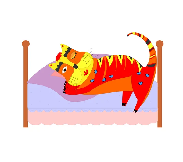 Uyuyan kedi ile yatak — Stok Vektör