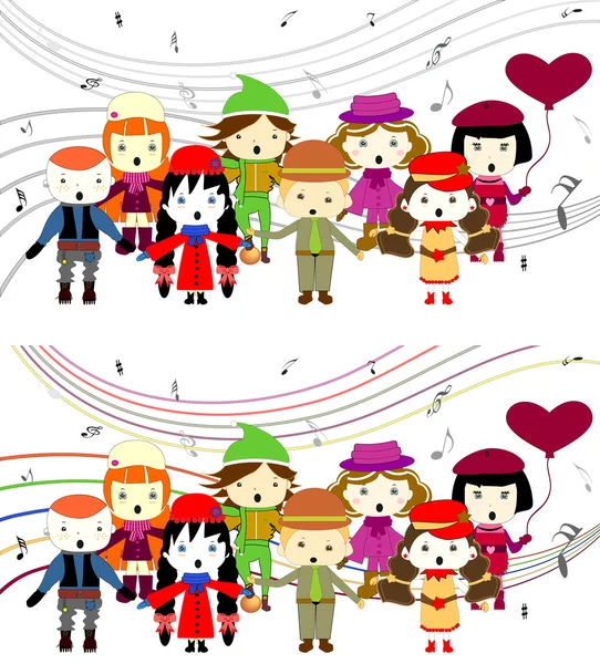 Group of kids singing — Stock Vector