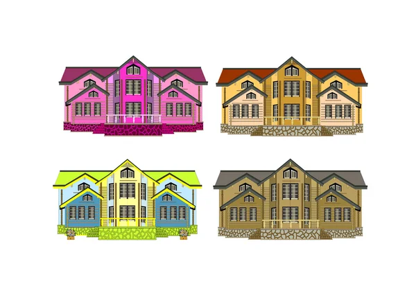 Set of four houses with color changes — Stock Vector