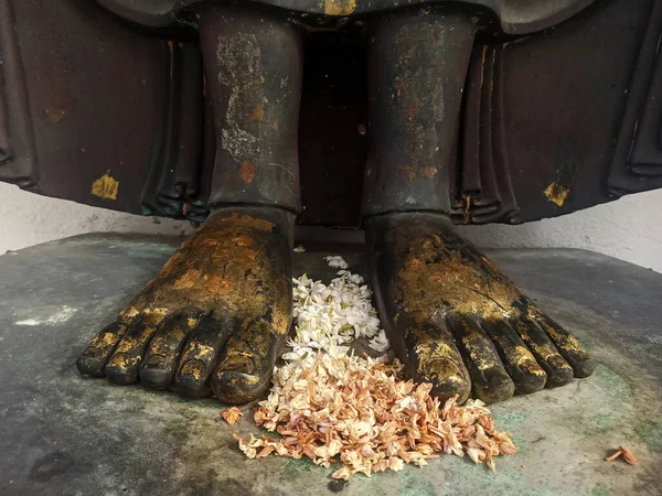Buddha Feet Worship Flowers Thailand —  Fotos de Stock