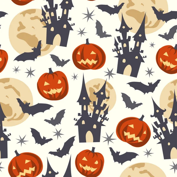 Halloween Patron Enfants Sans Couture Château Sombre Sombre Lune Insensée — Image vectorielle