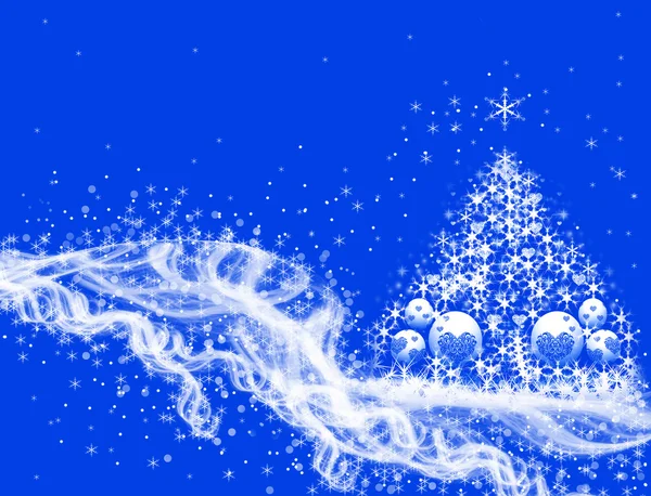 Snö och julgran på blå — Stockfoto