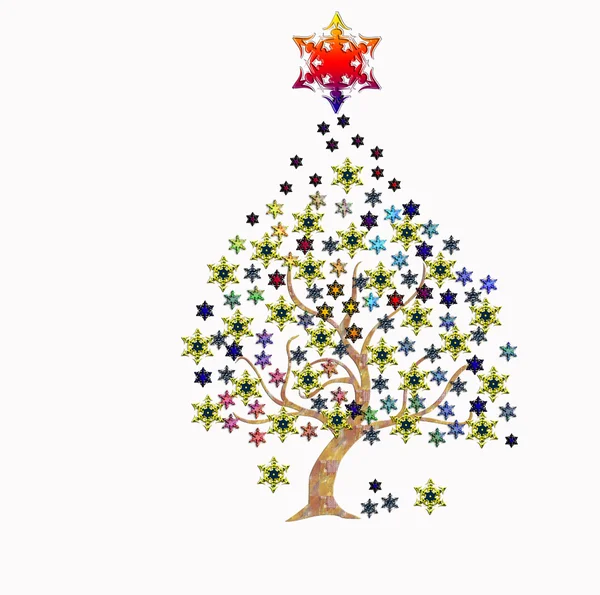 Noel ağacı beyaz resmin yıldızlarla — Stok fotoğraf