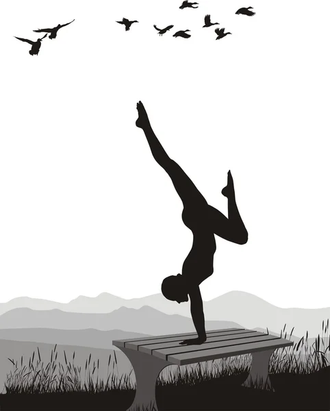 Gymnaste sur un banc dans la nature — Image vectorielle