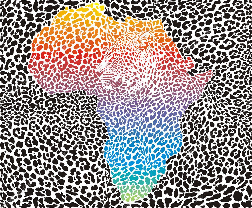 Abstract leopard skin and head in silhouette Africa