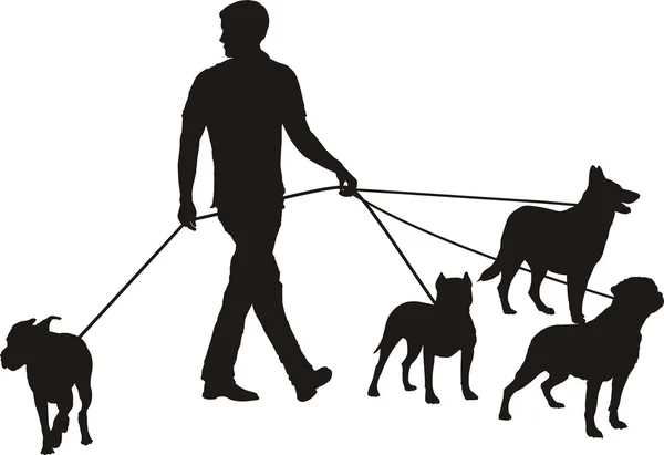 Homme et quatre chiens — Image vectorielle