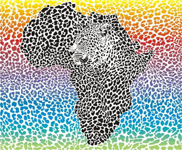 Leopard regenboog achtergrond met een symbool van Afrika — Stockvector