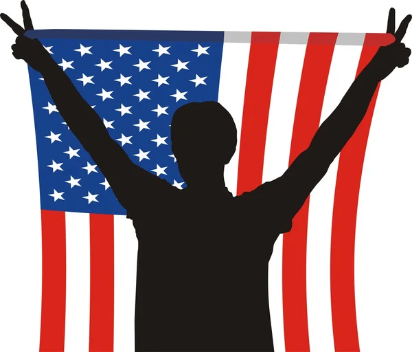 Hombre con Bandera de United States of America — Vector de stock