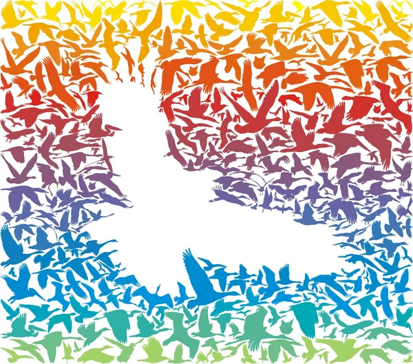 Oiseau prédateur arc-en-ciel abstrait et ses proies — Image vectorielle