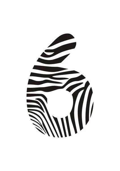 Schrift Zebra, Nummer sechs — Stockvektor