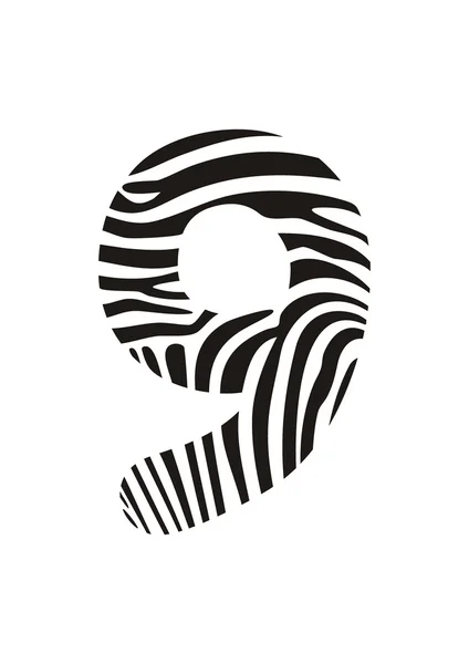 Schrift Zebra, Nummer neun — Stockvektor
