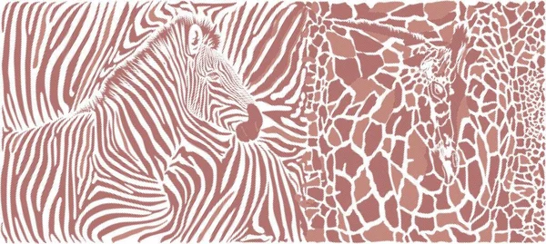 Kunstraster Hintergrund Mit Giraffe Und Zebra — Stockvektor