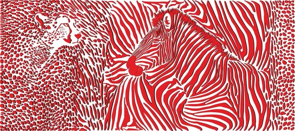 Schwarz Rotes Grafikmuster Mit Zebra Und Gepardenmotiv Stockillustration