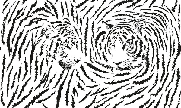 Vektor Illustration Eines Nahtlosen Tigerhintergrundes Der Von Zwei Köpfen Gebildet — Stockvektor