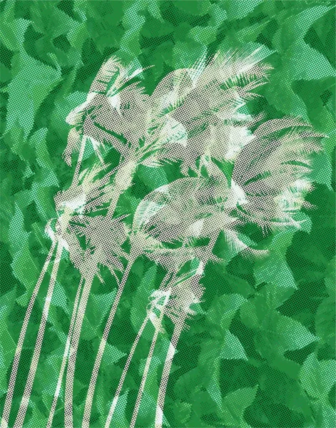 Vector Raster Illustration Palm Trees Strong Hurricane Wind — Stock Vector