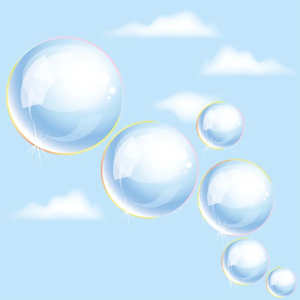 Burbujas de jabón vector en el cielo — Vector de stock
