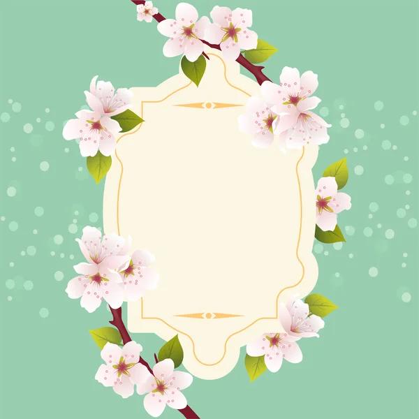 Vector spring greeting card with cherry flowers — Stock Vector