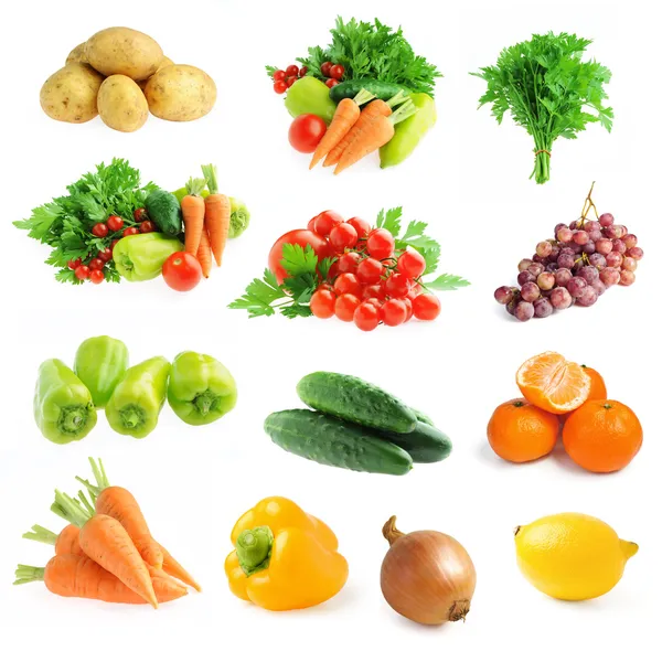 Zbiór świeże warzywa i owoce na białym tle Obrazy Stockowe bez tantiem