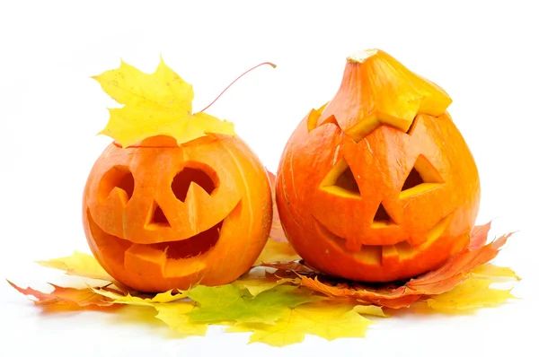 Due zucche arancioni di Halloween Jack O Lanterne — Foto Stock