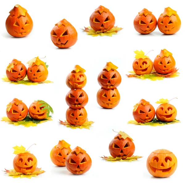 Conjunto de calabazas de halloween naranja Jack O Linternas — Foto de Stock