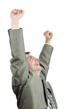 başarılı bir iş adamı yukarı kolları ile kutluyor