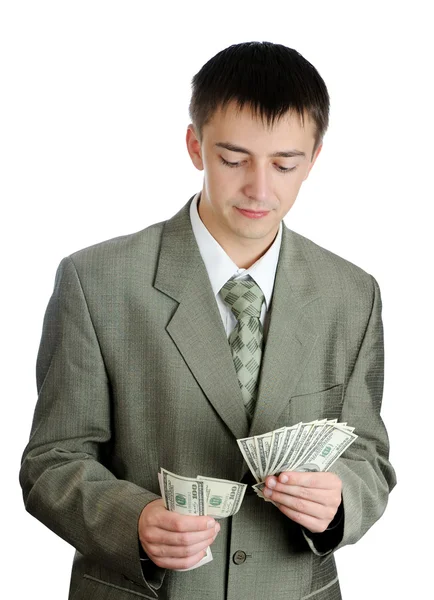 Businessman counts money in hands. — Stock Photo, Image