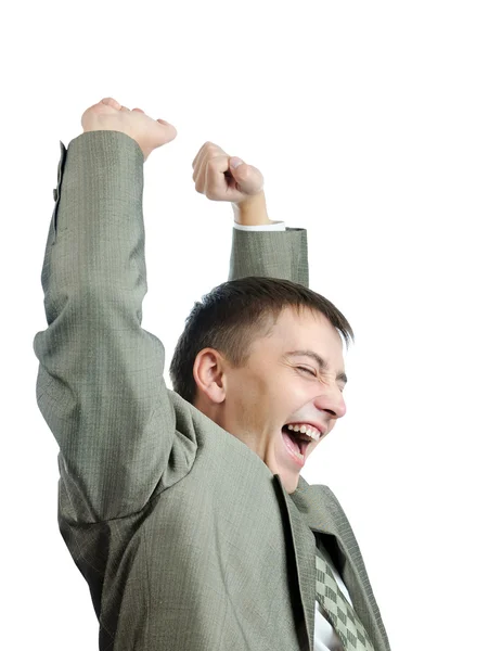 Successful businessman celebrating with arms up — Stock Photo, Image