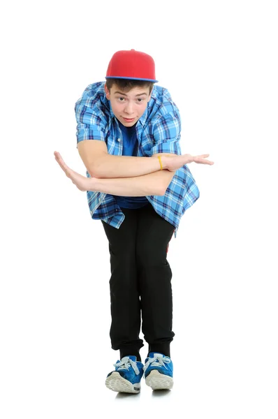 Hip-hop style dancer performing against a white background — Stock Photo, Image