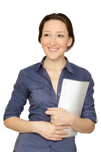 Attraktive Geschäftsfrau im Besitz von Dokumenten — Stockfoto