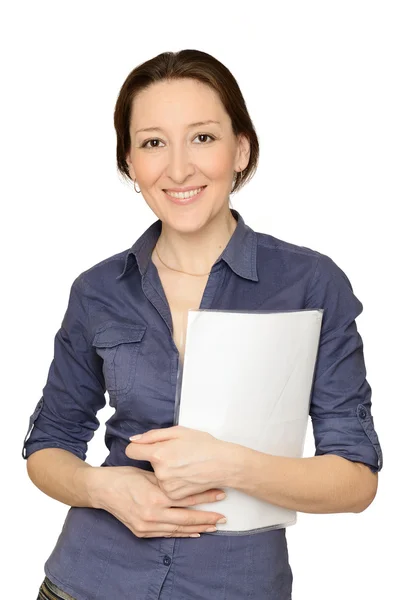 Attraktive Geschäftsfrau im Besitz von Dokumenten — Stockfoto