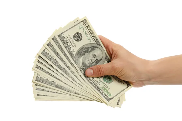 Mano de mujer con billetes de 100 dólares —  Fotos de Stock