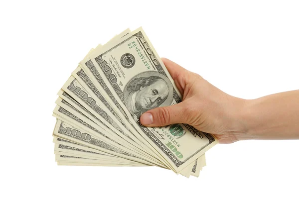 Mão mulher com notas de 100 dólares Imagem De Stock