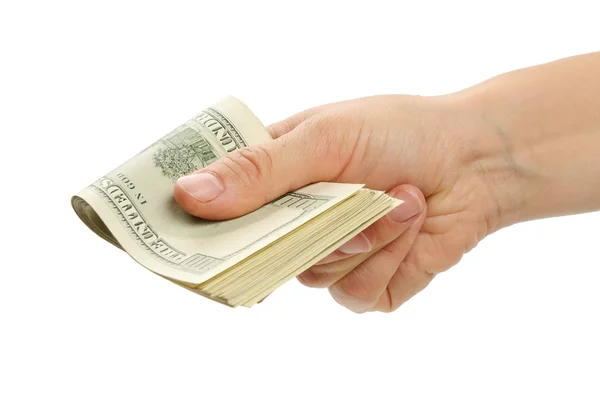 Vrouw hand met 100 dollarbiljetten — Stockfoto