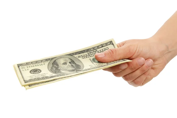 Woman hand with 100 dollar bills — Stock Photo, Image