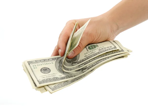 Woman hand with 100 dollar bills — Stock Photo, Image