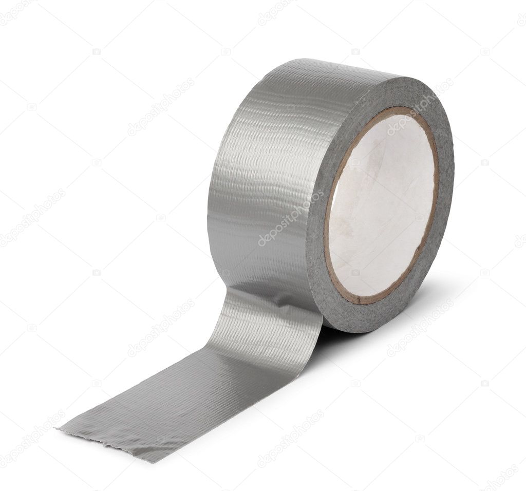 A Roll Of Gray Duct Tape Isolated On A White Background Stock