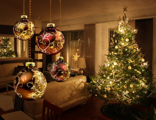 Рождественская елка в современной гостиной
