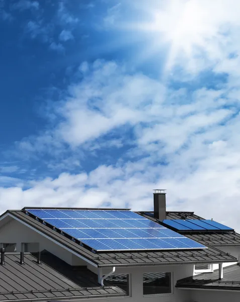 Solar panels on house rooftop — Stock Photo, Image