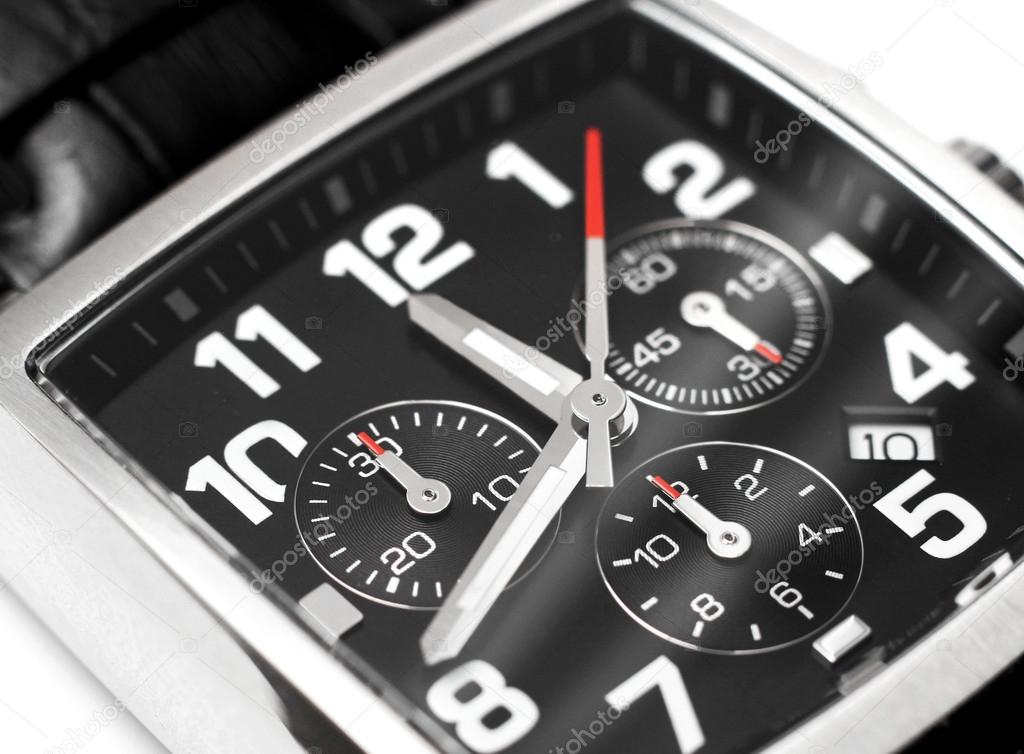 Modern steel wristwatch time concept