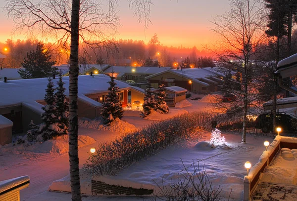 Schnee Weihnachten Straße Abend Ansicht — Stockfoto