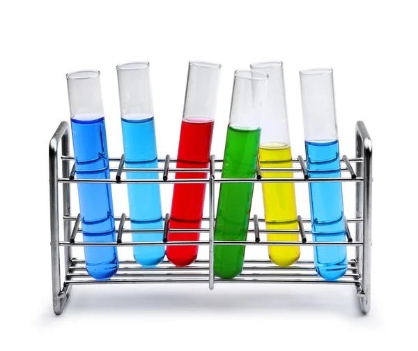 Labotatory test tube rack with liquid samples — Stock Photo, Image