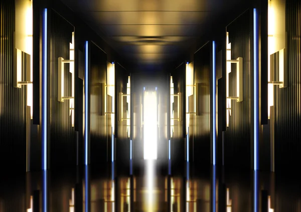 Modern perspective corridor illuminated — Stock Photo, Image