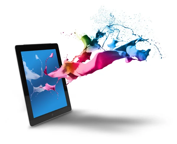 Tablet PC computer kleur splash — Stockfoto