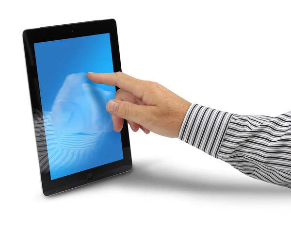 Manlig hand röra tablet PC — Stockfoto