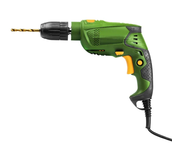 Green electric drill isolated — Stock Photo, Image